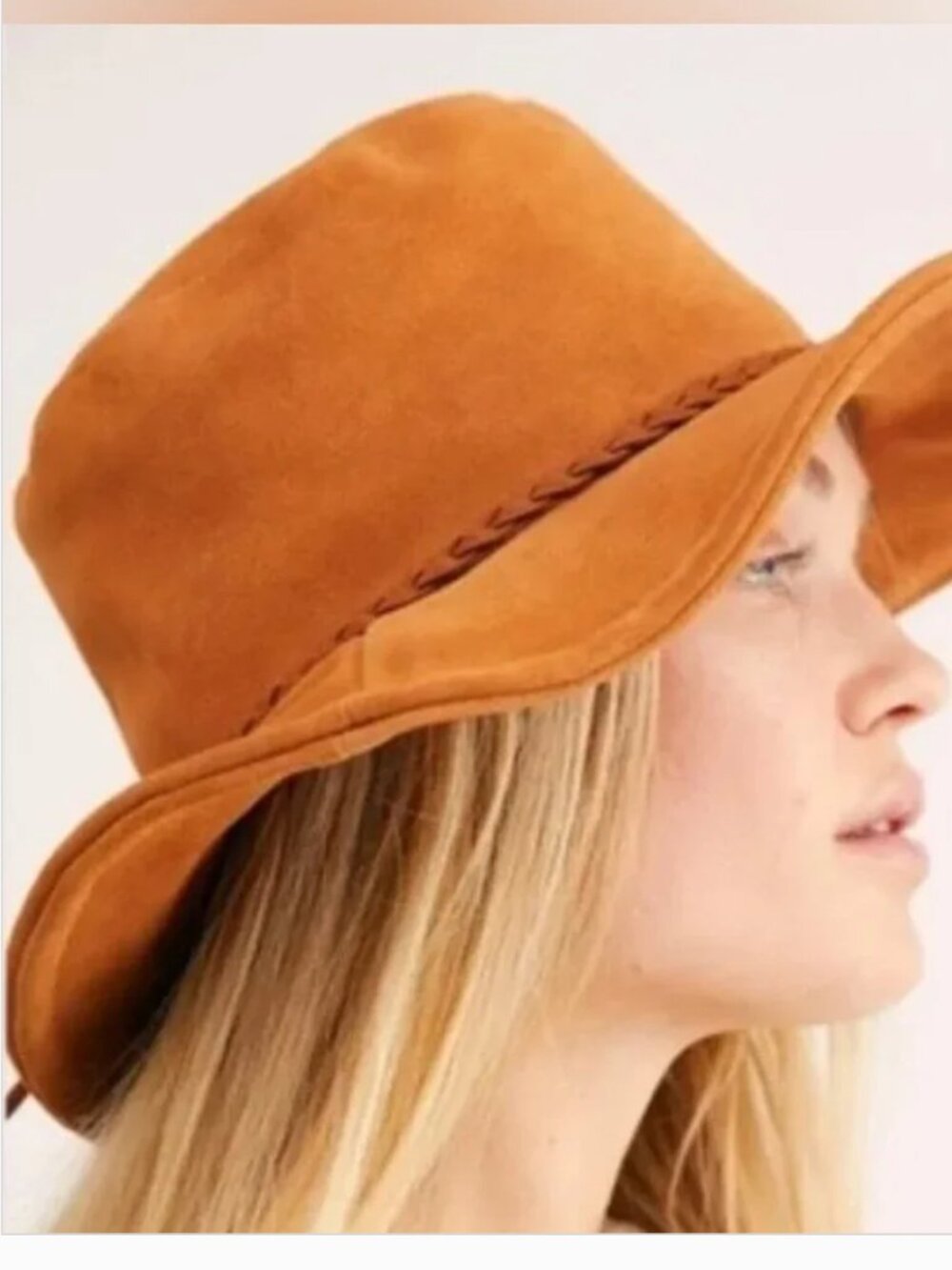 Free People Suede Genuine Leather Burnt Orange Sun Hat NWOT